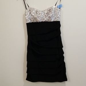 Strapless cocktail dress.